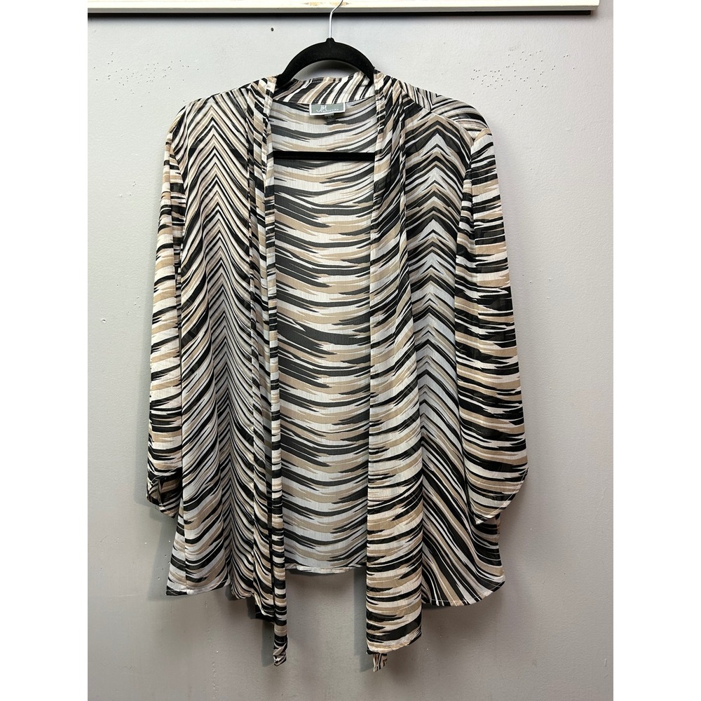 JM Collection Cardigan Womens XL Tan Black Abstract Zebra Print Open Front